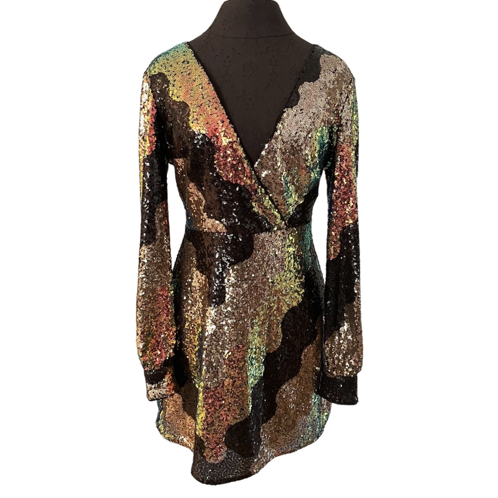 NEW Hutch Multi Colored Incandescent Sequin Fit and Flare Dress Surplus Wrap